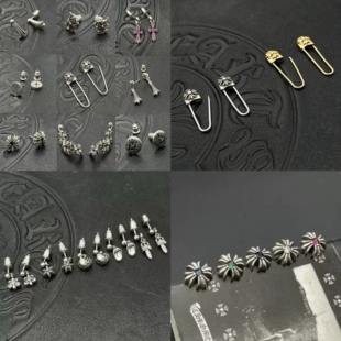 单个在售!!925银针克罗做旧十字花集合耳钉十字架宝剑军花集合