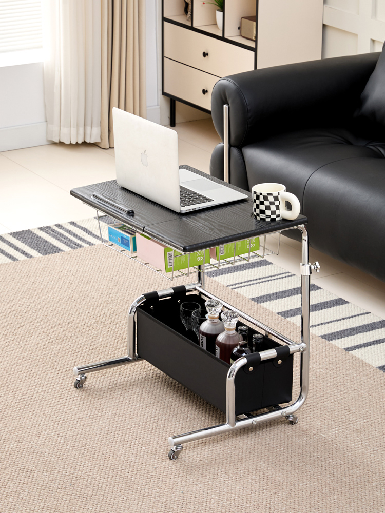 可移动边几沙发边柜客厅移动小茶几置物架中古简约推车床边桌角几