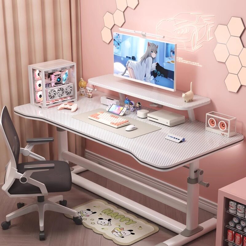 电脑桌升降台式电竞桌一体办公桌主播游戏桌子碳纤维纹理书桌书架