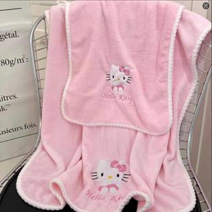 ins风kt猫毛巾浴巾干发帽三件套卡通珊瑚绒不掉吸水可爱洗澡速干