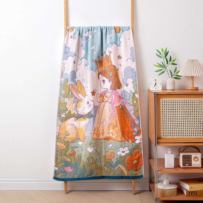 网红国潮浴巾纯棉纱布男女柔软速干大人儿童卡通浴巾超大毛巾清仓