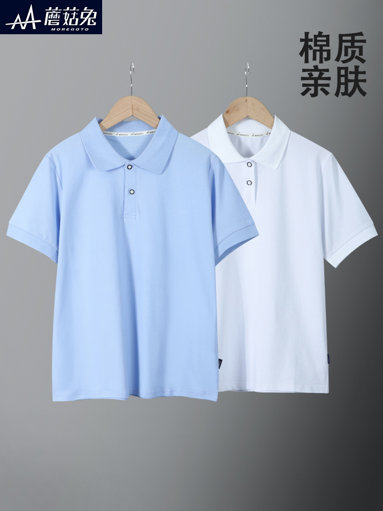 男童polo衫短袖T中大童夏季上衣胖男孩白色翻领t恤胖孩子校服班服