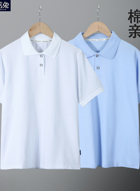 男童polo衫短袖T中大童夏季上衣胖男孩白色翻领t恤胖孩子校服班服