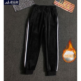 胖童加绒裤子一体绒男大童加厚长裤冬季男孩加肥加大双面绒保暖裤