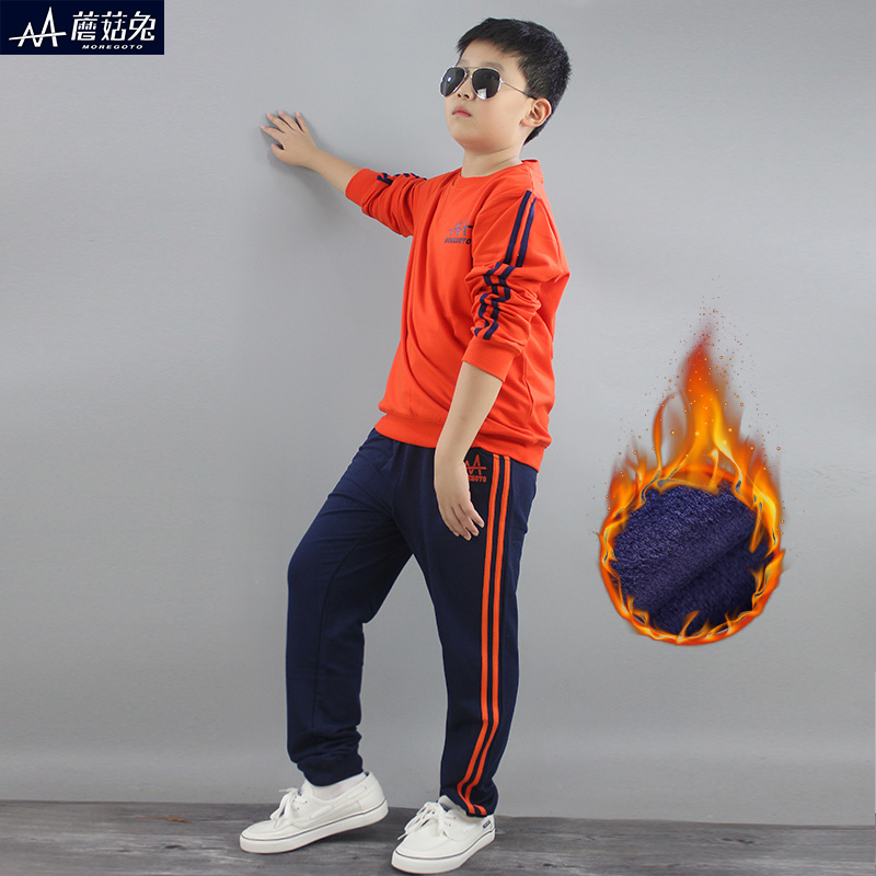 胖童男童加绒套装秋冬装加肥加大码宽松保暖运动服中大童卫衣潮衣
