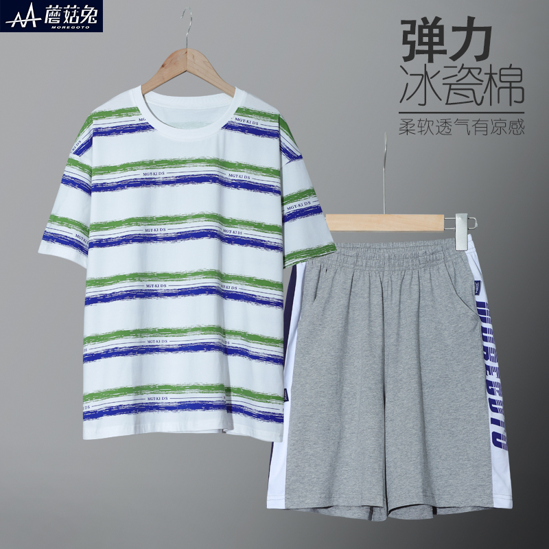胖童男童家居服套装加肥加大夏装中小学生短袖短裤睡衣薄款中大童