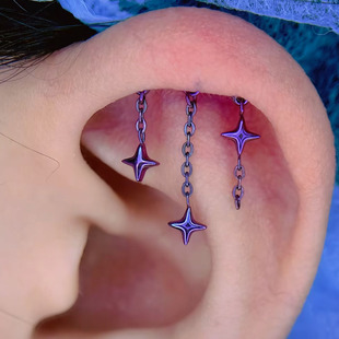 F136钛合金耳轮钉helix改色耳骨钉内螺纹头链条吊坠个性穿刺饰品