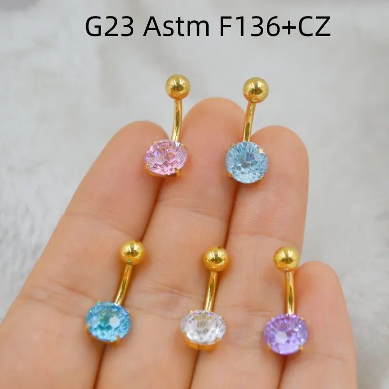F136钛合金肚脐钉新款内螺纹5A烟花爆闪锆石时尚肚脐环穿孔脐饰