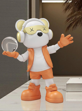 潮酷戴墨镜小熊创意暴力熊桌面摆件电视柜酒柜书柜高级感装饰礼品