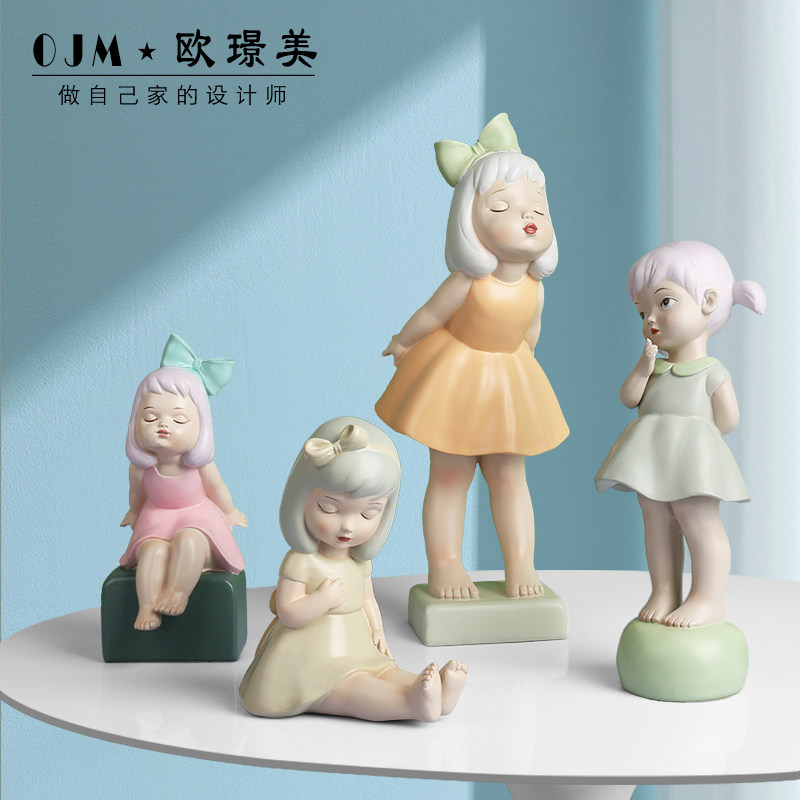 呆萌女孩创意摆件儿童女生房间布置桌面摆设卡通娃娃暖心家居饰品
