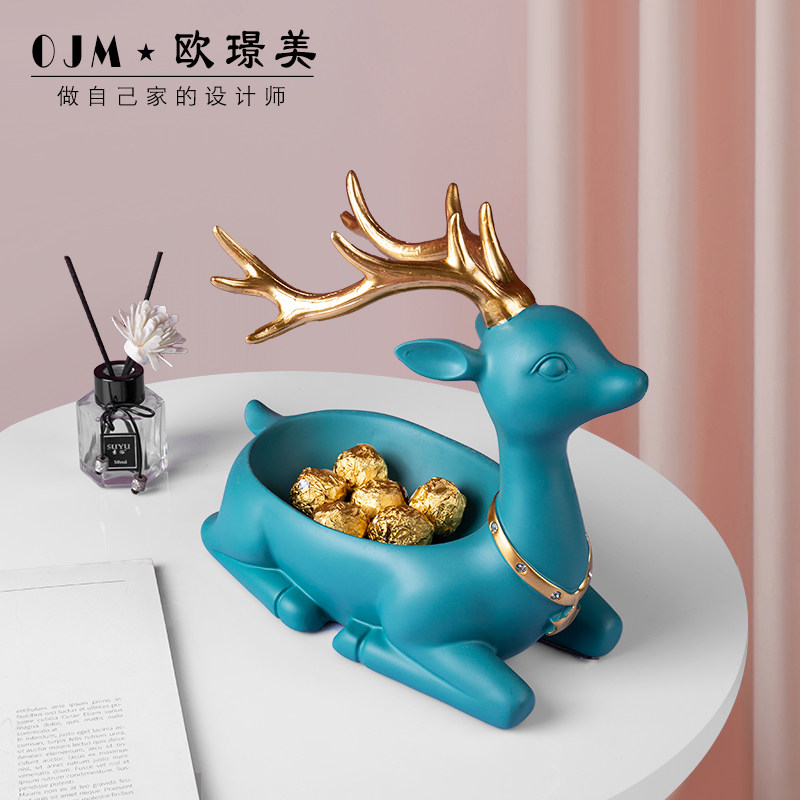 可爱鹿一鹿相伴玄关入户门口钥匙首饰收纳摆件客厅茶几桌面装饰品