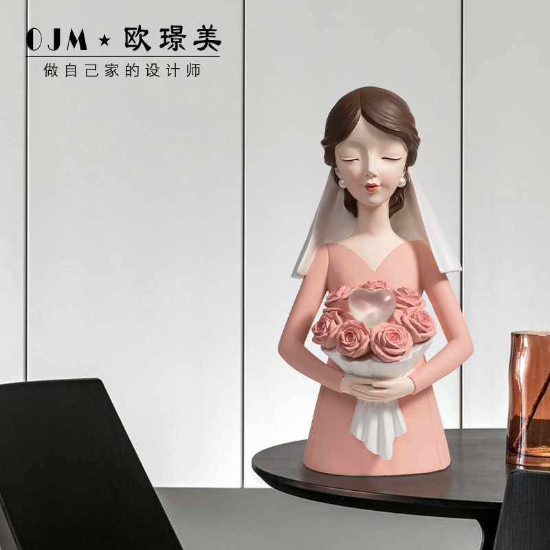 恩爱伴侣新娘捧花摆件LED灯花器创意结婚礼物送女生闺蜜装饰礼品