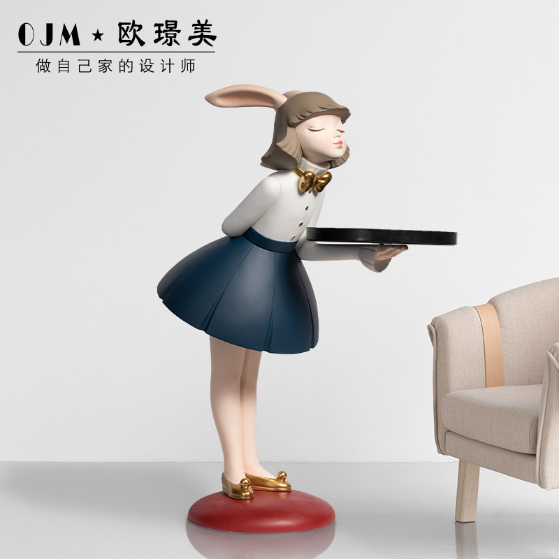 兔宝女孩创意电视柜沙发旁茶几装饰乔迁礼品轻奢橱窗大型落地摆件