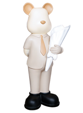 创意抱花绅士熊落地摆件