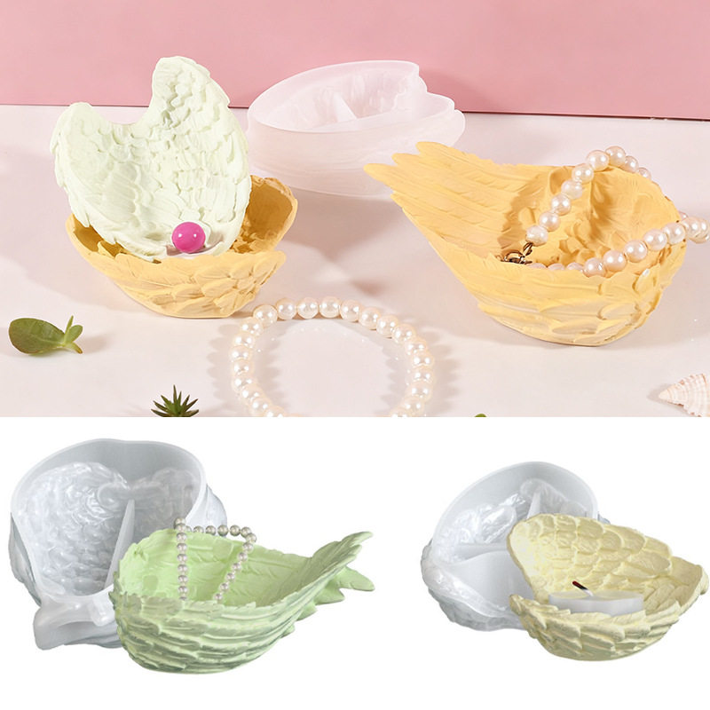 新款DIY水晶石膏羽毛盘子摆件硅