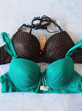韩单 上薄下厚性感蕾丝波点乳罩文胸 上托聚拢调整胸罩 75A80A85A