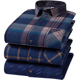 金盾秋冬季加绒加厚商务男士上衣外套保暖衬衫男长袖格子衬衣大码