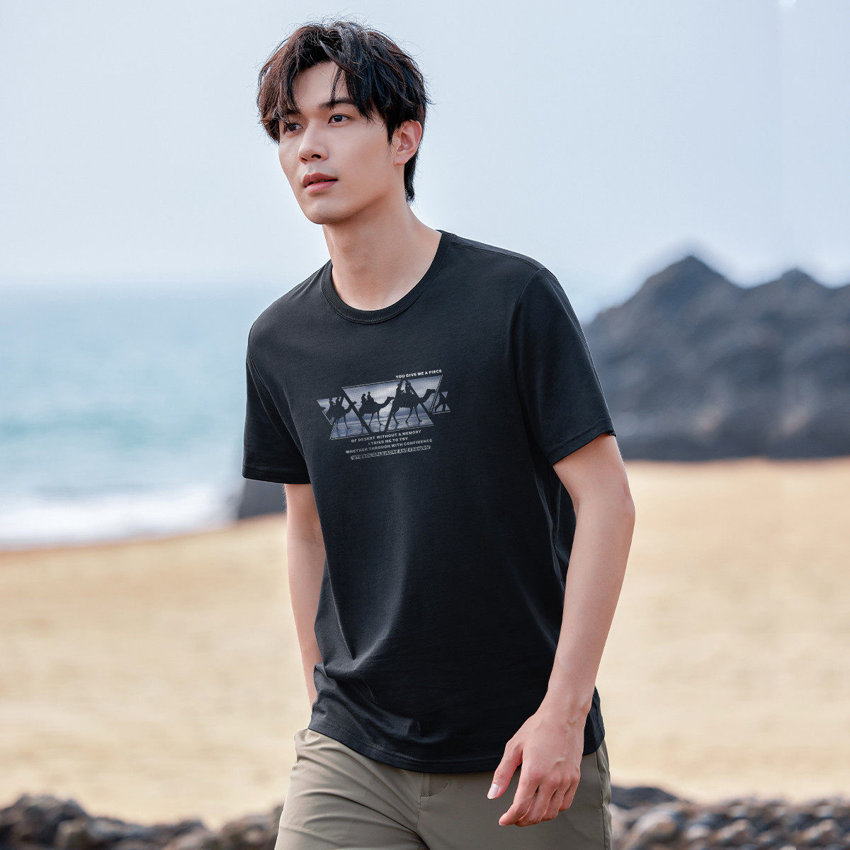 拓路者新款夏季男式短袖t恤动物印花纯棉内搭青年运动半袖体恤衫