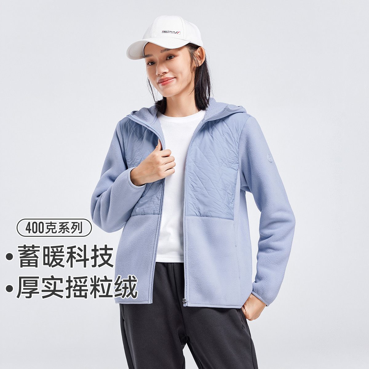 拓路者摇粒绒加绒连帽保暖短外套