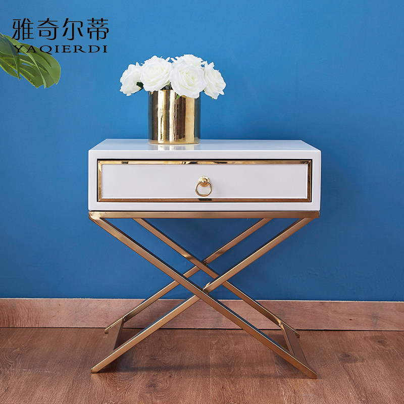 Ya Kier Siti Light extravagance Stainless steel Paint bedside cupboard Simplicity modern white Lockers Bedroom bed Side cabinetin the Residential furniture , Cabinet , Bedside cabinet  category - from Buy2taobao.com to provide professional Taobao agent buy service