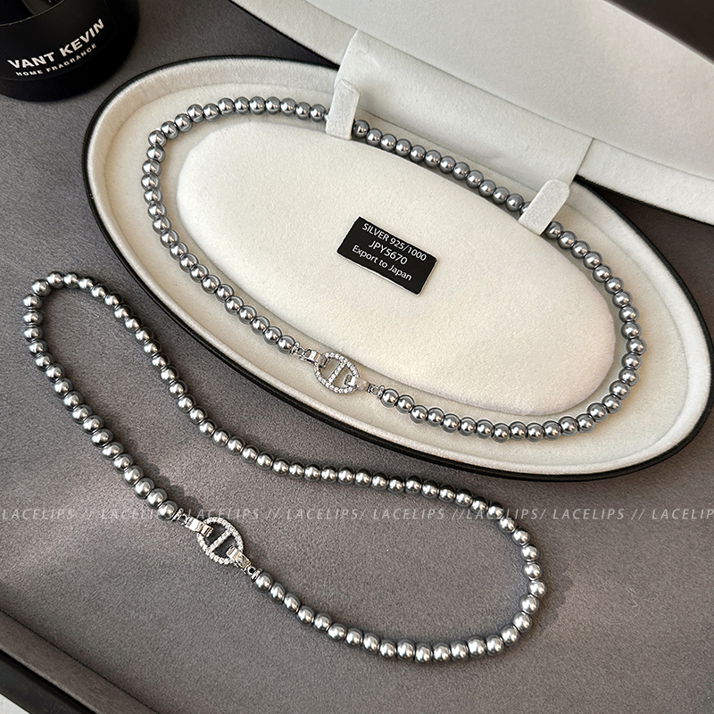 清冷灰珍珠猪鼻子项链女款