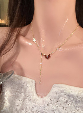 红色滴釉爱心流苏项链女2025新款