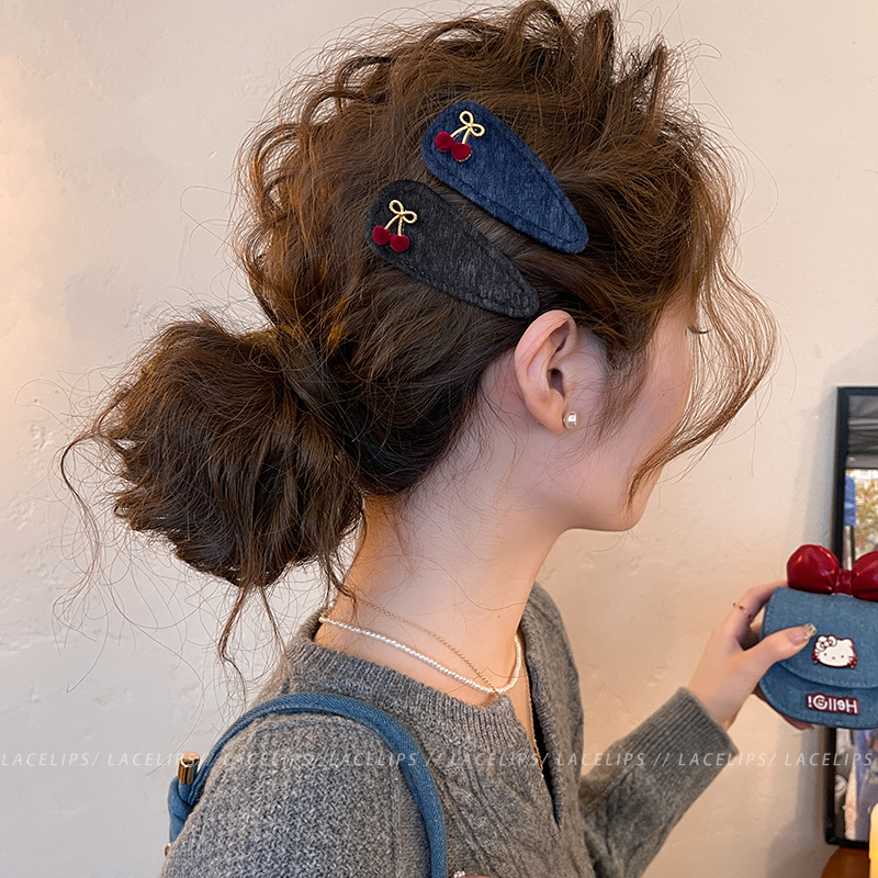 樱桃丝绒刘海发夹女2025新款