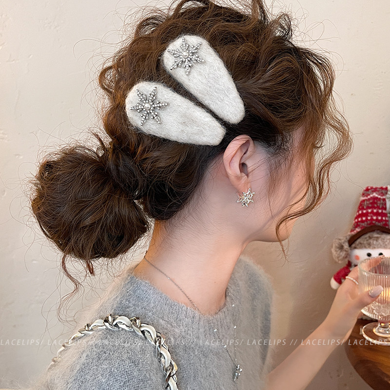 初雪记忆~雪花毛绒发夹女