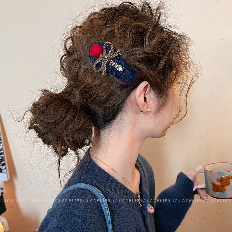 闪钻蝴蝶结毛绒发夹女2025新款