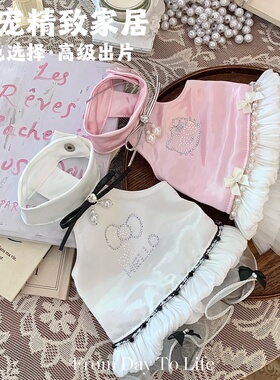 FDTL原创宠物裙子夏季狗狗家居服Hell0K1tty烫钻真丝缎高端猫咪