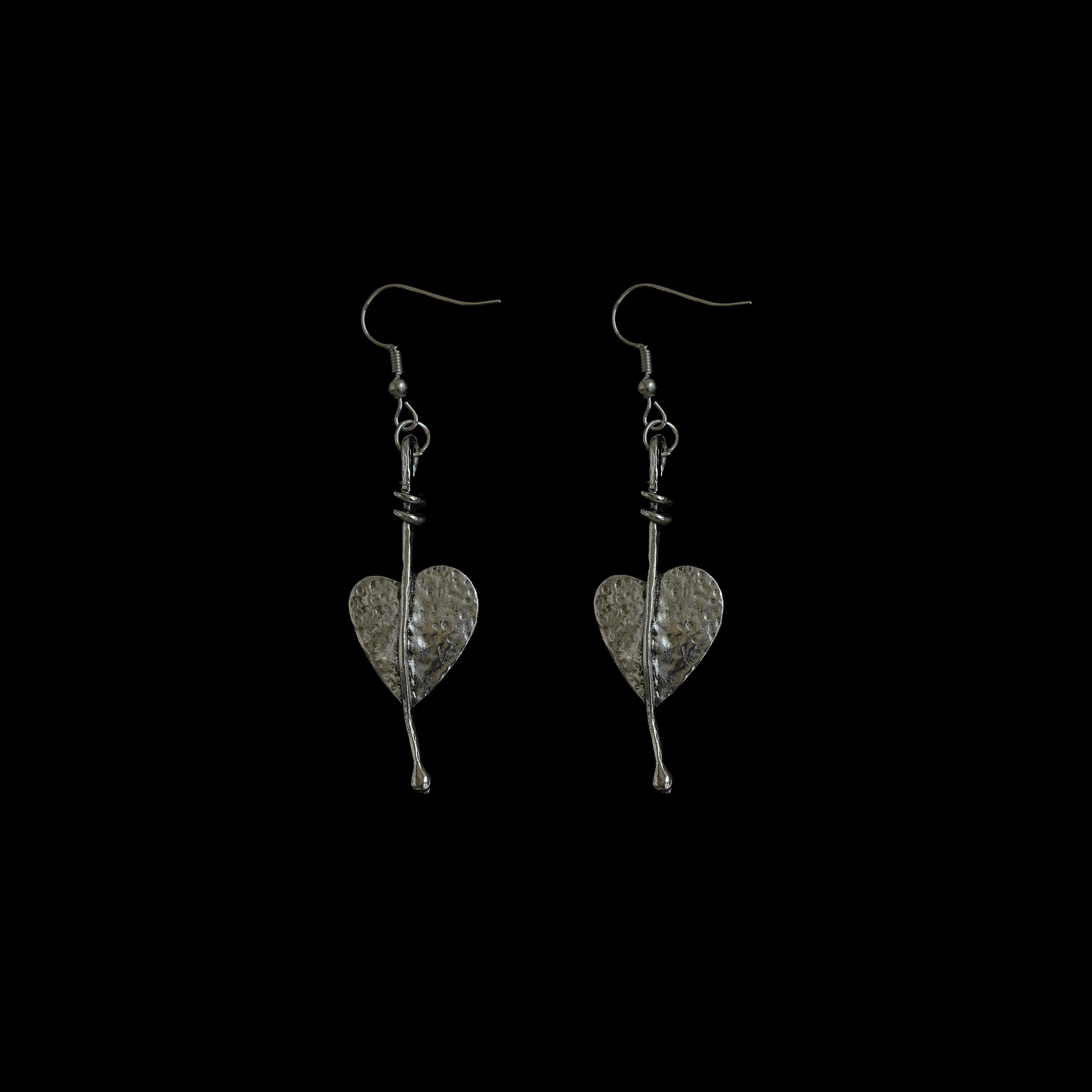 古着vintage复古Antique Silver Asymmetric Love Earrings耳环