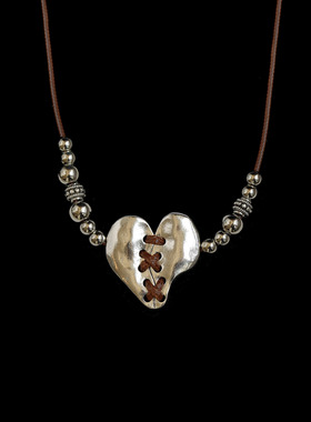 Vintage古着Heart wax Rope爱心蜡绳项链复古项链