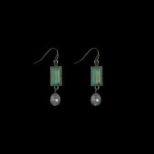 pearl Vintage古着green gemstone earrings复古耳环