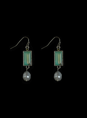 Vintage古着green gemstone pearl earrings复古耳环