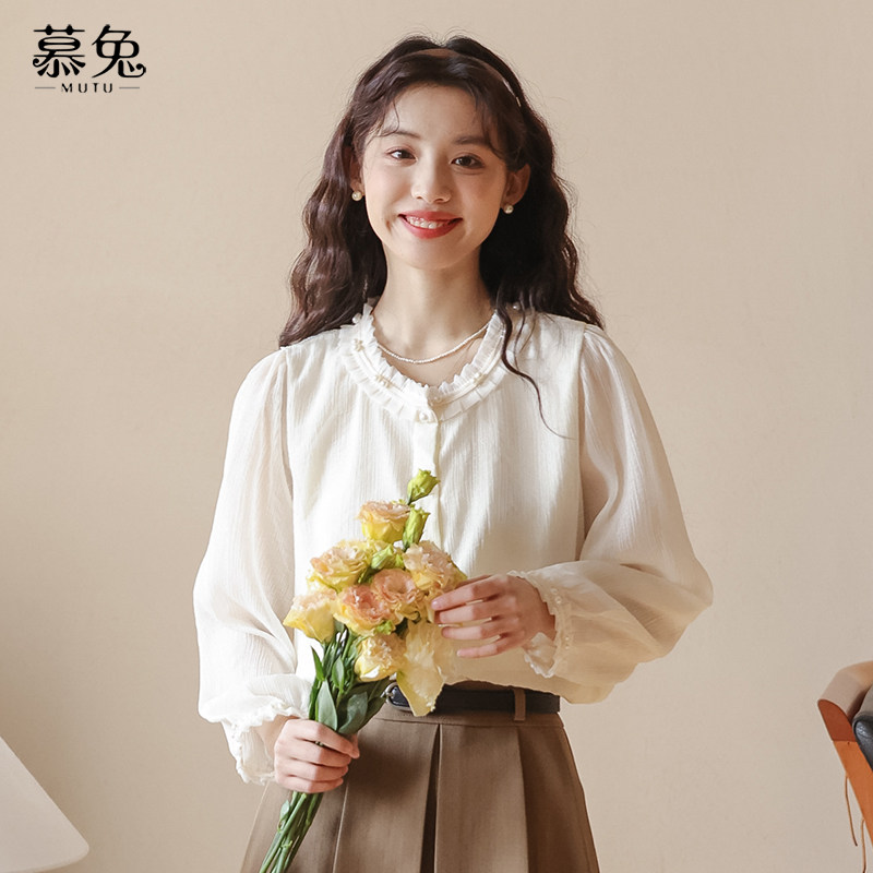 慕兔法式重工钉珠圆领衬衫女2026春季新款别致设计感小众长袖上衣,女装/女士精品,衬衫,淘宝优惠券,粉丝福利购,淘宝优惠卷