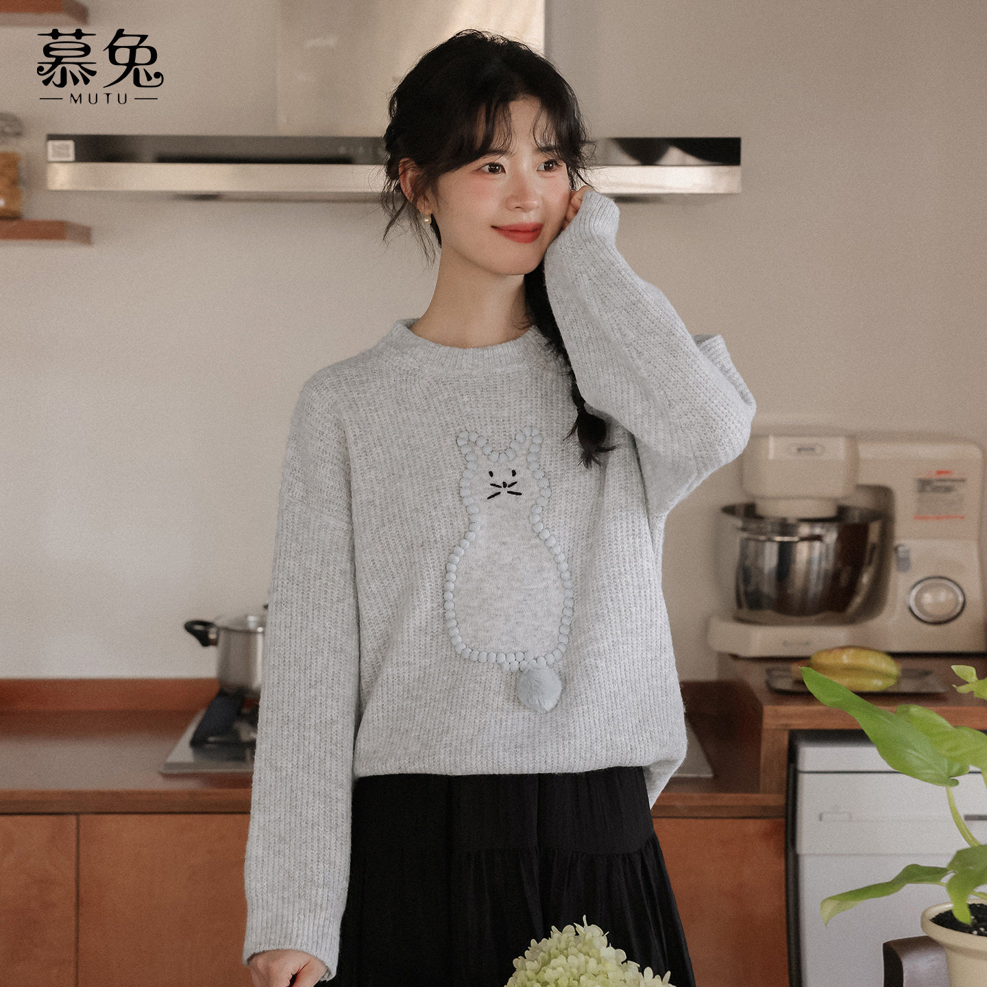 慕兔奶呼呼小猫套头毛衣女2026春季新款温柔软糯宽松长袖针织上衣,女装/女士精品,毛衣,淘宝优惠券,粉丝福利购,淘宝优惠卷