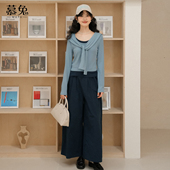 慕兔韩系气质套装 两件套 假两件披肩t恤高腰休闲裤 女2026春季 新款