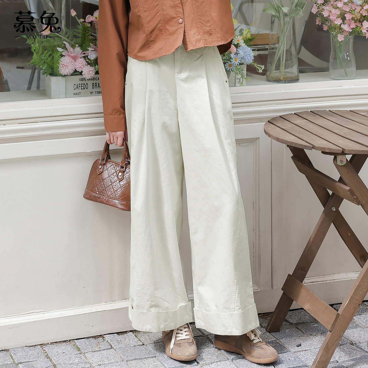 慕兔韩系卷边休闲裤女2026春季新款小个子高腰显瘦阔腿宽松长裤子,女装/女士精品,休闲裤,淘宝优惠券,粉丝福利购,淘宝优惠卷