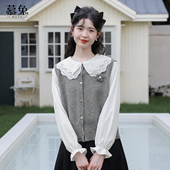 慕兔娃娃领长袖 韩系上衣套装 衬衫 针织马甲背心两件套女2026春新款