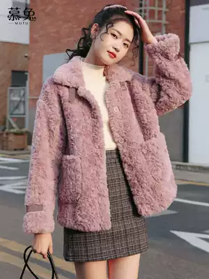 Thick cute lamb plush short coat women autumn and winter 2021 New Korean loose Joker leather jacket