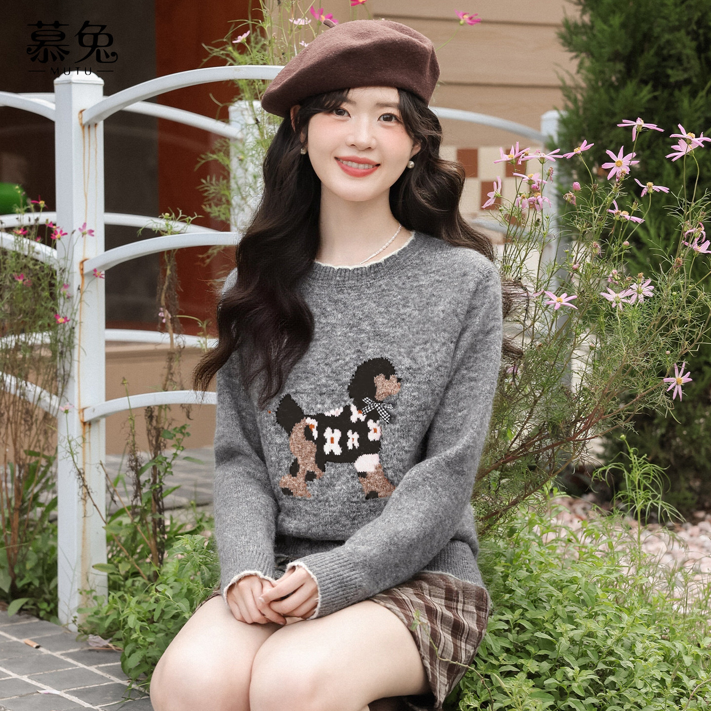 慕兔法式甜美圆领小狗毛衣女2025冬季新款小个子宽松软糯针织上衣,女装/女士精品,毛衣,淘宝优惠券,粉丝福利购,淘宝优惠卷