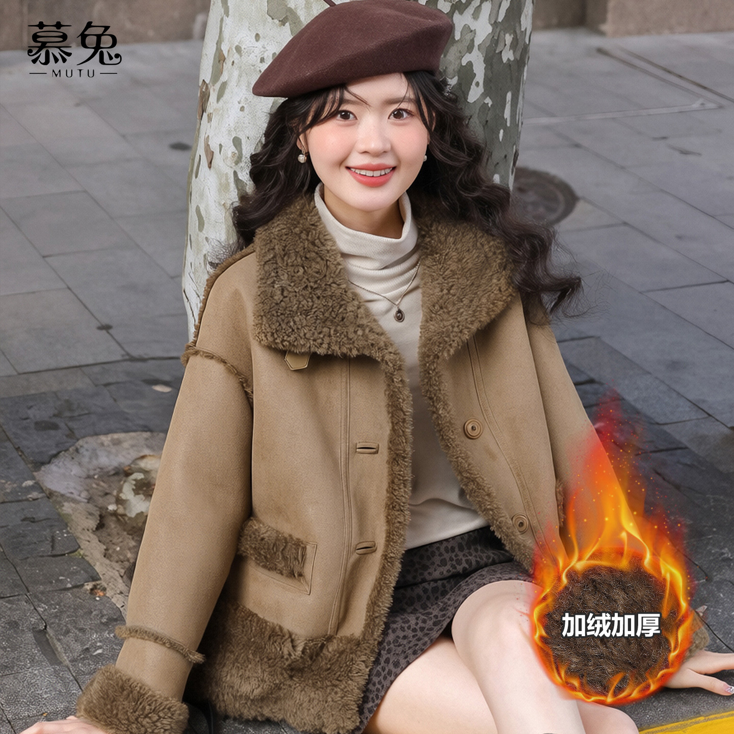 慕兔复古气质仿麂外套