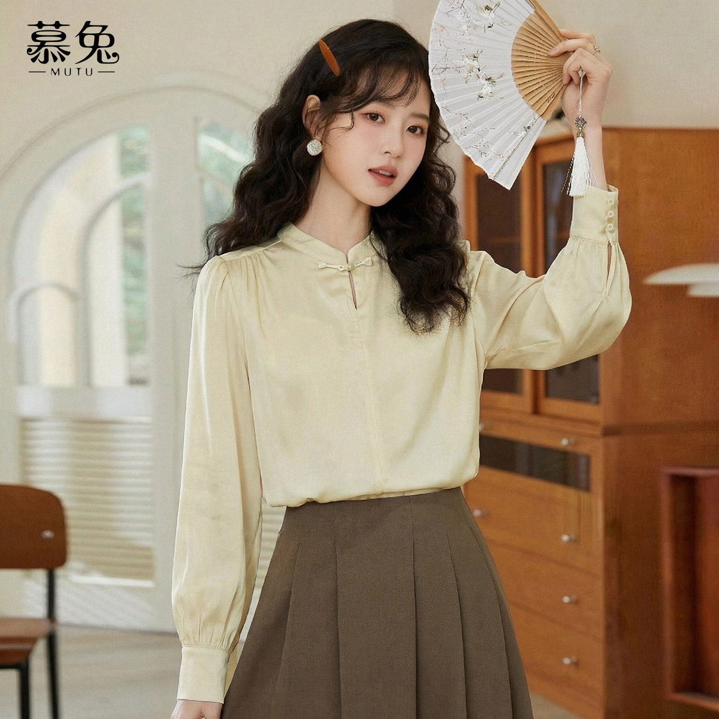 慕兔国风新中式盘扣长袖衬衫女春2026新款设计感小众宽松气质上衣,女装/女士精品,衬衫,淘宝优惠券,粉丝福利购,淘宝优惠卷