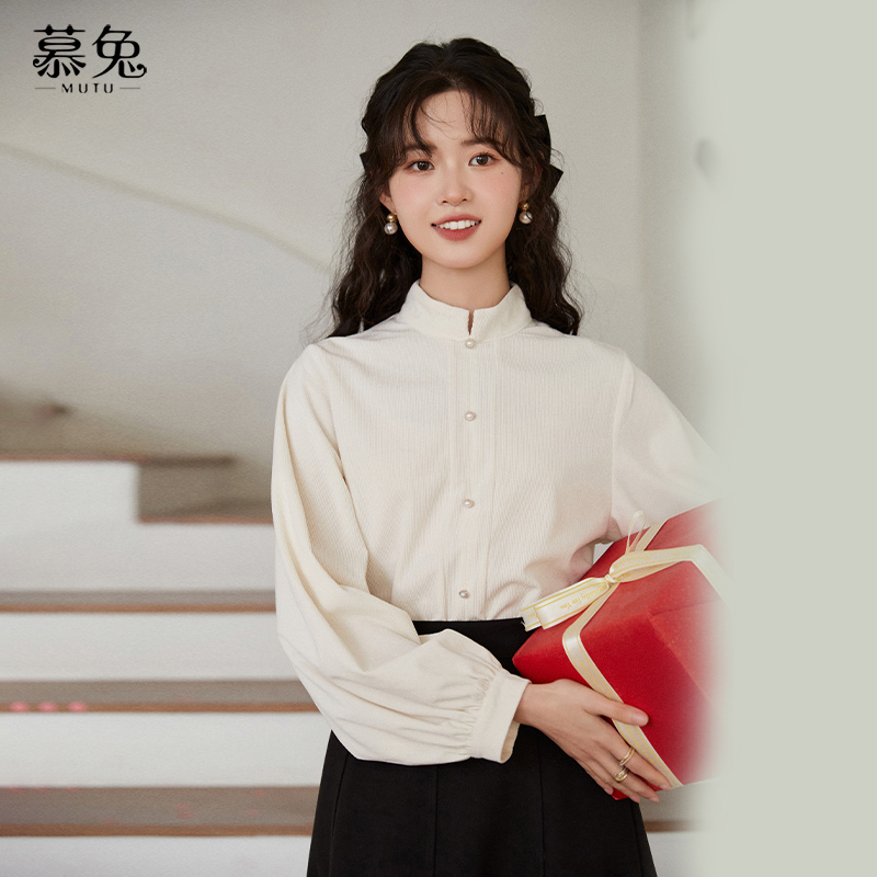 慕兔气质灯芯绒长袖衬衫