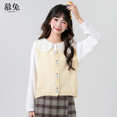 慕兔甜美双层娃娃领衬衫 叠穿针织马甲背心两件套装 女2025冬季 新款