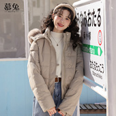 慕兔复古毛领连帽棉服外套女2025冬季 新款 小个子加厚保暖棉衣上衣