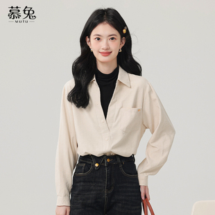 设计感小众长袖 慕兔法式 新款 女2025秋季 上衣 复古半高领假两件衬衫