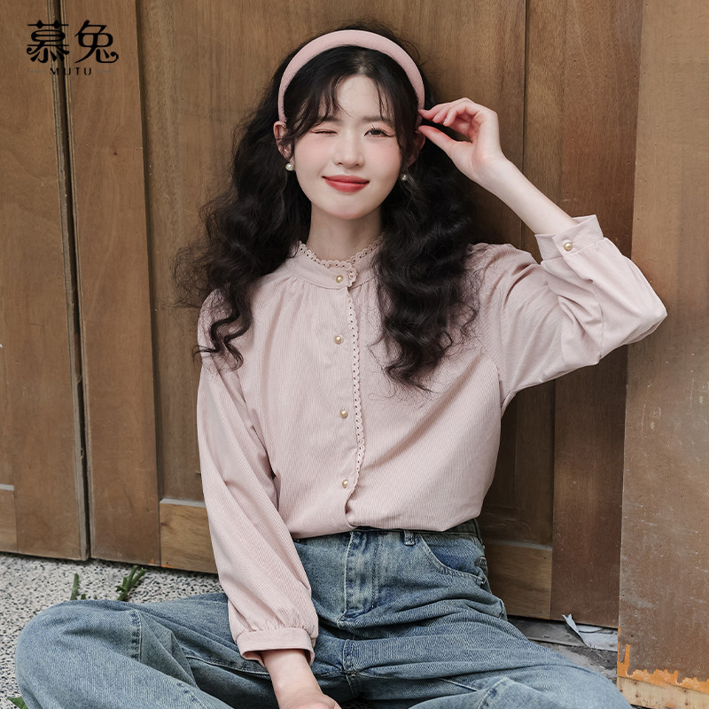 慕兔法式立领长袖衬衫
