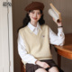 慕兔韩系学院风V领针织马甲背心女2026春季 两件套装 新款 内搭衬衫