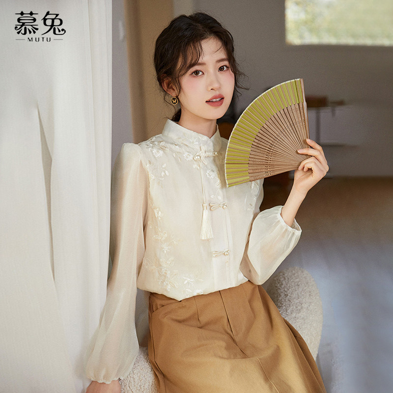 慕兔新中式立领国风盘扣衬衫女2026春季新款设计感小众泡泡袖上衣,女装/女士精品,衬衫,淘宝优惠券,粉丝福利购,淘宝优惠卷